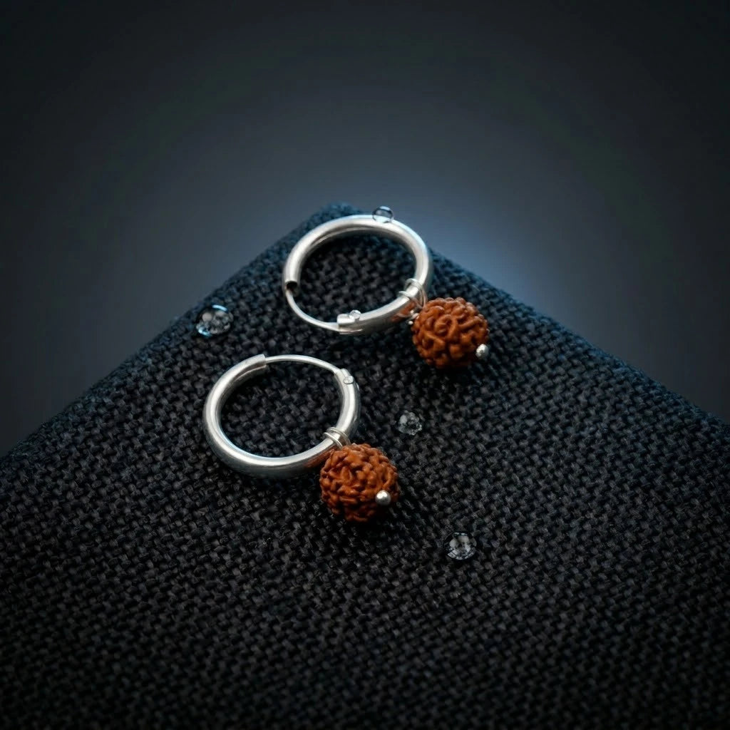 Silver Rudraksha Hoop Earrings Spiritual Unisex Bali Jewelry