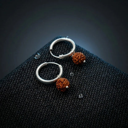 Silver Rudraksha Hoop Earrings Spiritual Unisex Bali Jewelry