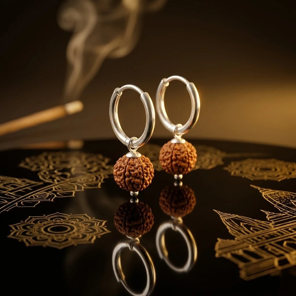 Silver Rudraksha Hoop Earrings Spiritual Unisex Bali Jewelry