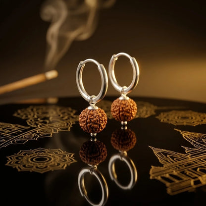 Silver Rudraksha Hoop Earrings Spiritual Unisex Bali Jewelry