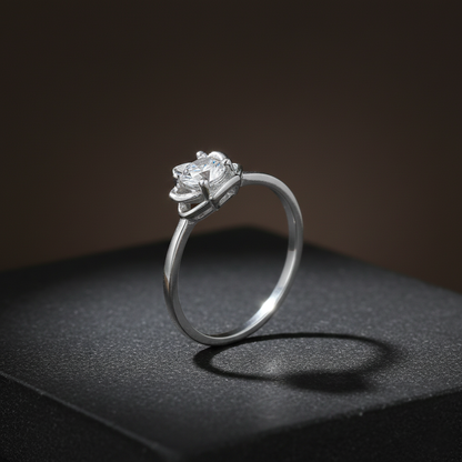 Silver Solitaire Ring with Floral Crown Ring