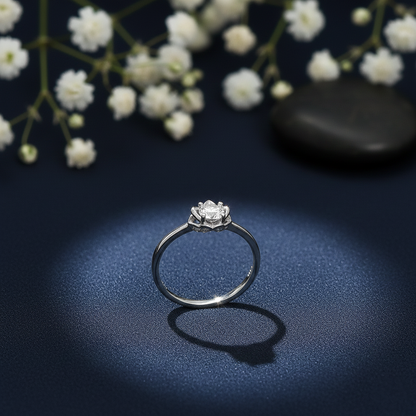 Silver Solitaire Ring with Floral Crown Ring
