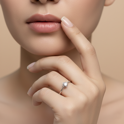 Silver Solitaire Ring with Floral Crown Ring