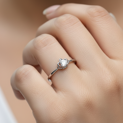 Silver Solitaire Ring with Floral Crown Ring