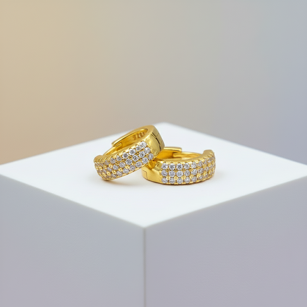 Silver Triple-Row CZ Hoop Earrings