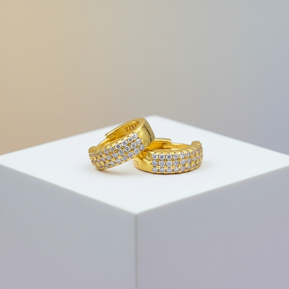 Silver Triple-Row CZ Hoop Earrings