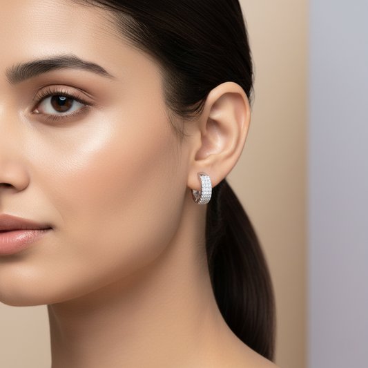 Silver Triple-Row CZ Hoop Earrings