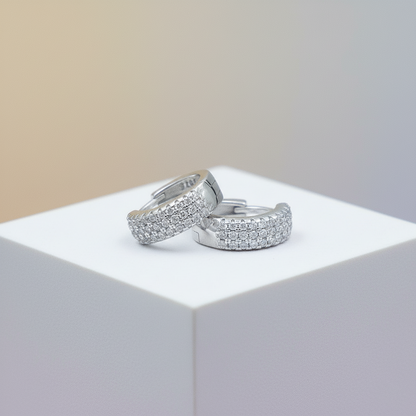 Silver Triple-Row CZ Hoop Earrings