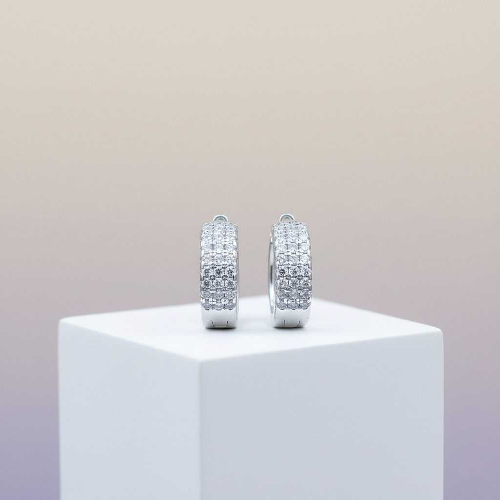 Silver Triple-Row CZ Hoop Earrings