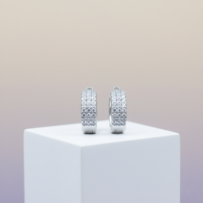 Silver Triple-Row CZ Hoop Earrings