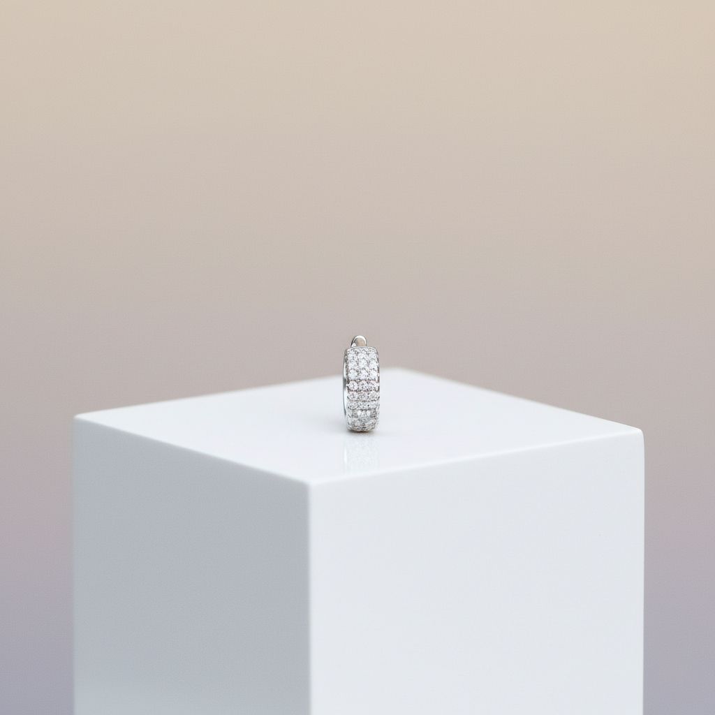 Silver Triple-Row CZ Hoop Earrings