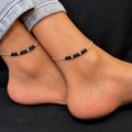Silver Anklet with Black Beads for Women
