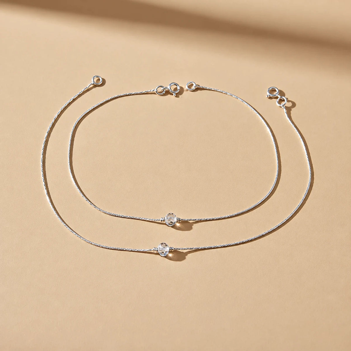 Silver Anklet with Sparkling Beads Lightweight & Graceful
