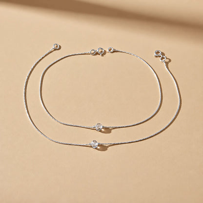 Silver Anklet with Sparkling Beads Lightweight & Graceful
