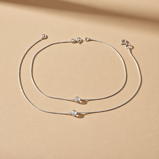 Silver Anklet with Sparkling Beads Lightweight & Graceful
