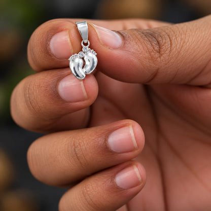 Silver Baby Feet Pendant with Sparkling Stone Details