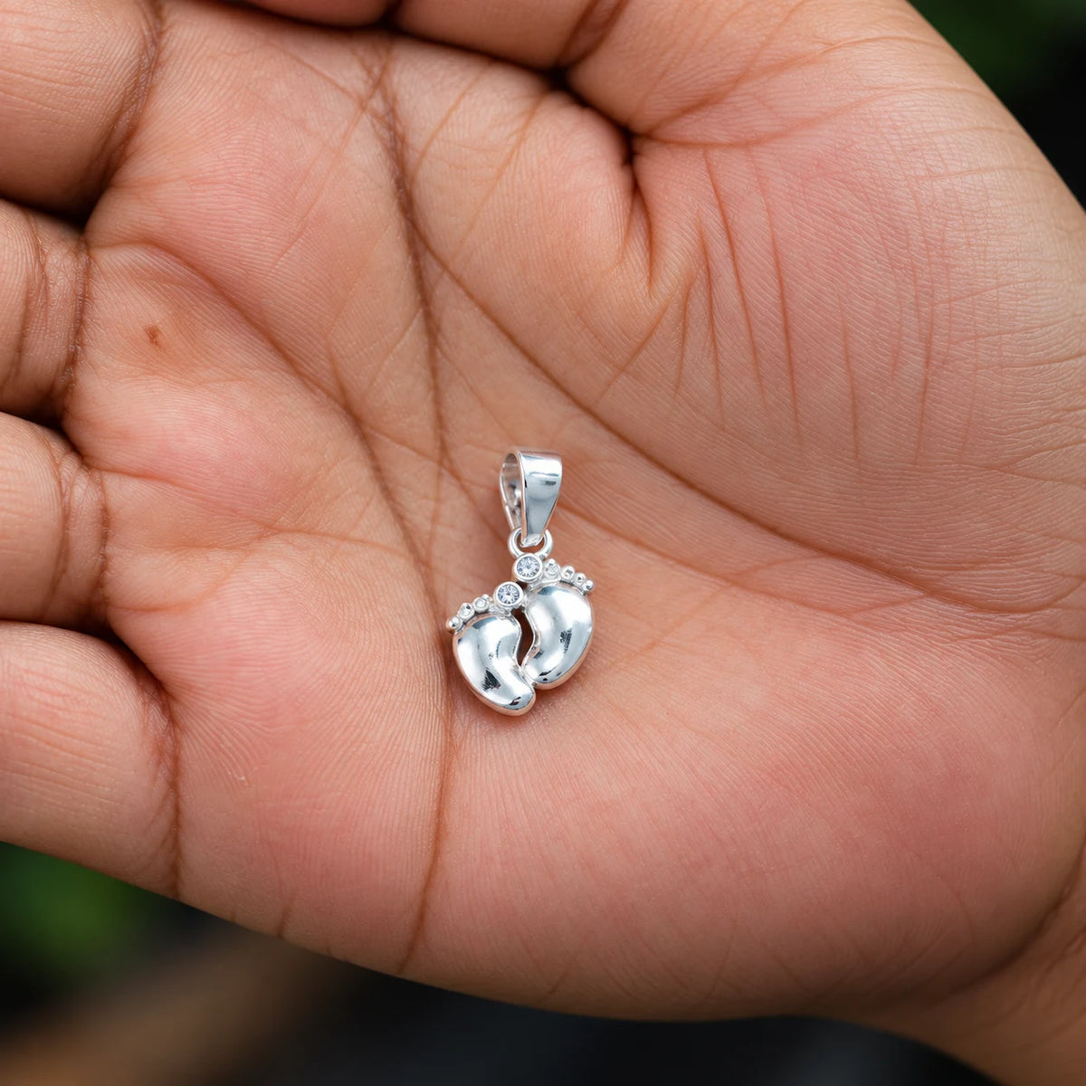 Silver Baby Feet Pendant with Sparkling Stone Details