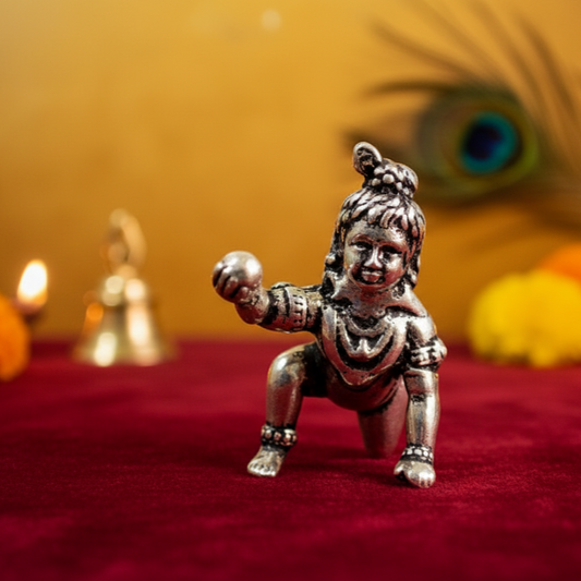 Silver Bal Krishna Idol Elegant Baby Krishna Statue for Puja & Gifting