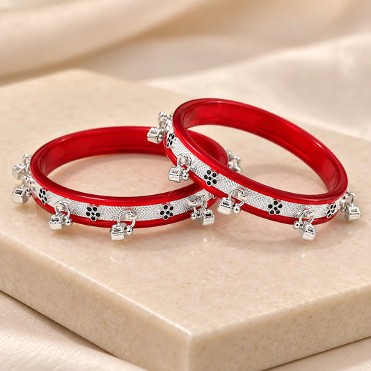 Silver Bangles Adorned with Multiple Stones for Women