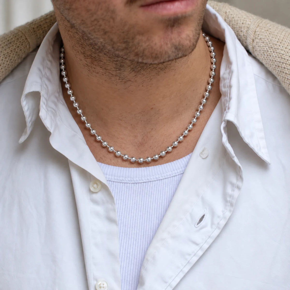 Silver Beads Simple Design Chain for Boys
