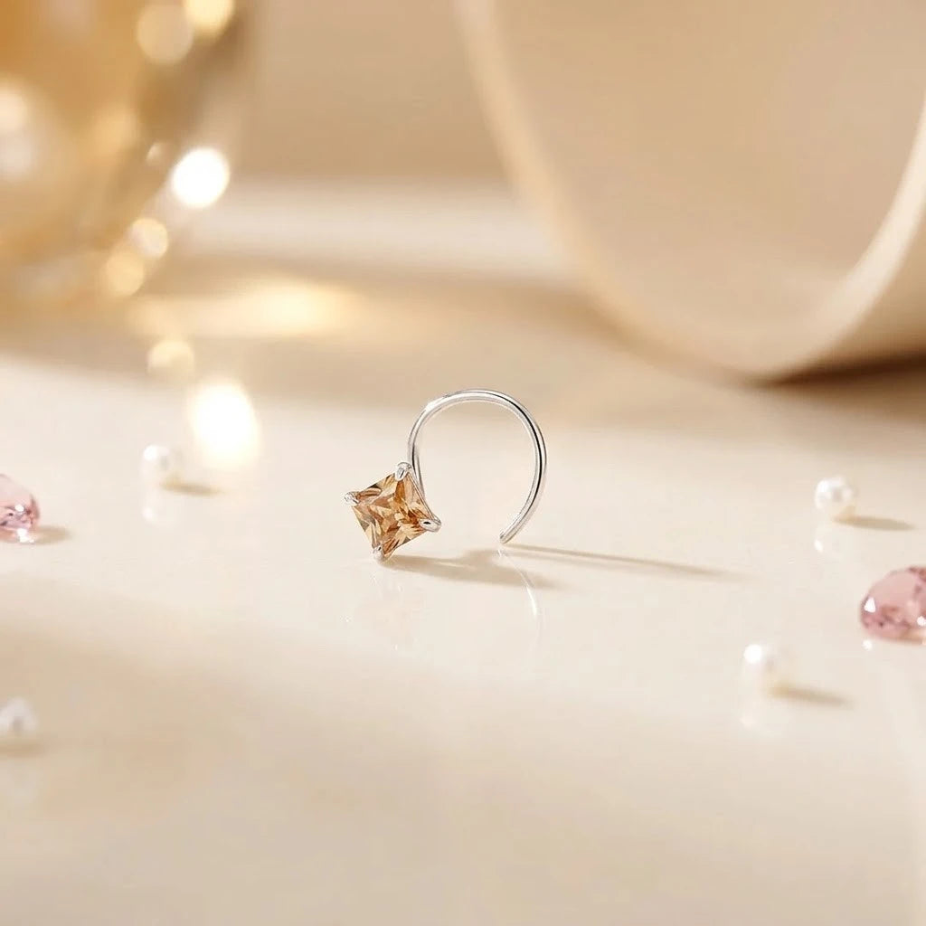 Silver Beautiful Square Peach Gem Nosepin