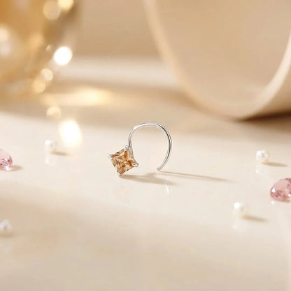 Silver Beautiful Square Peach Gem Nosepin