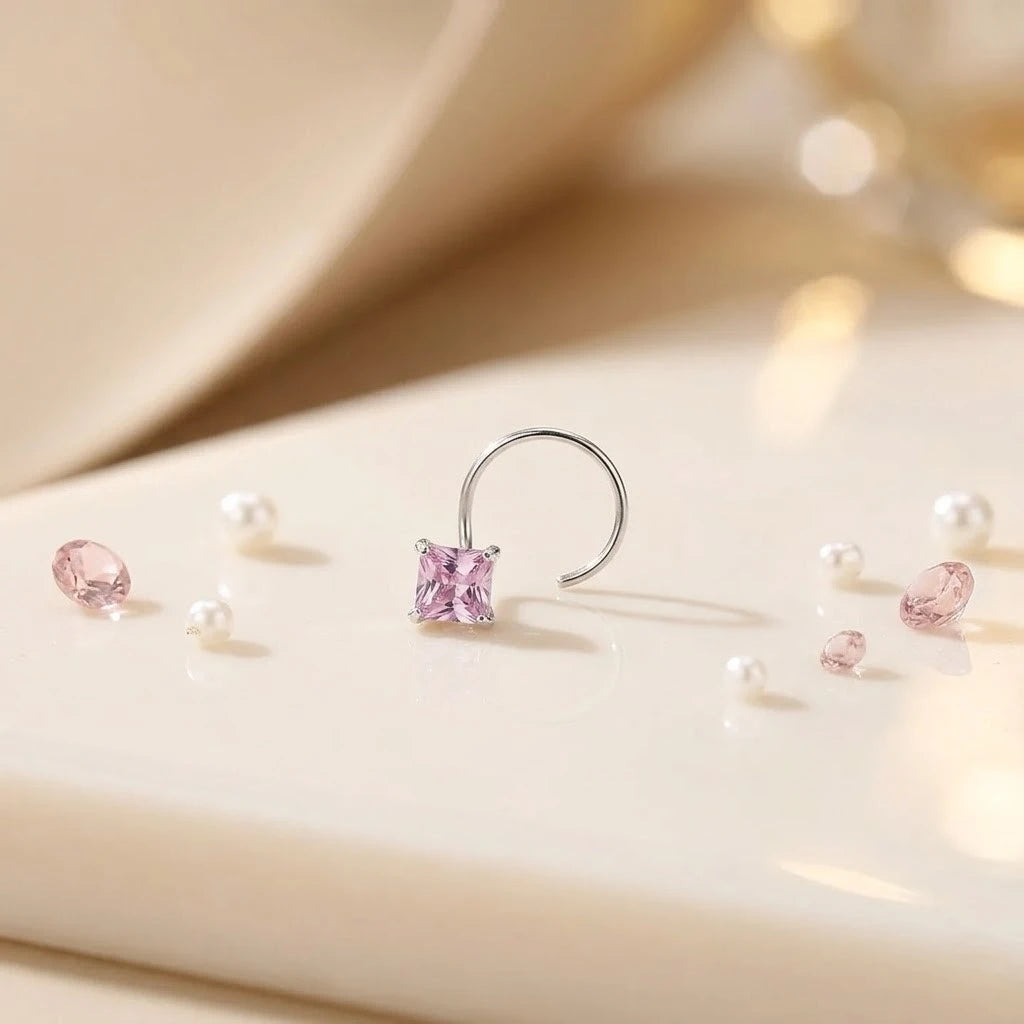Silver Beautiful Square Purple Gem Nosepin