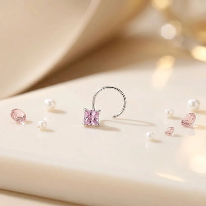 Silver Beautiful Square Purple Gem Nosepin
