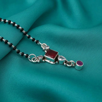Silver Beautiful Square Red Stone Mangalsutra