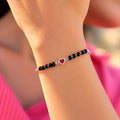 Silver Black Beaded Heart Bracelet