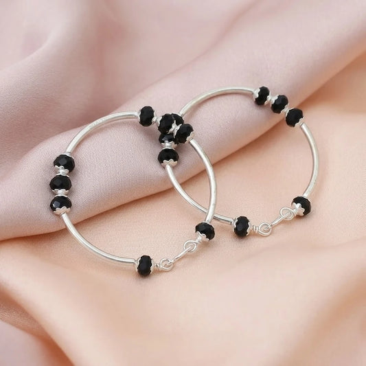 Silver Black Beads Kada for Baby