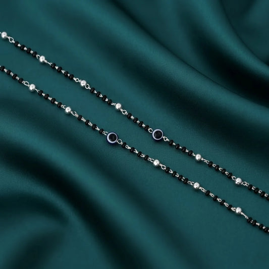 Silver Black Evil Eye with Black and Silver Beads Payal