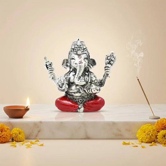 Silver Blessing Posture Lord Ganesha Murti