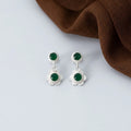 Silver Bloom Green Stone Earrings