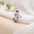 Silver Blue Gem Stone with Peacock Design Ring for Girls