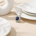 Silver Blue Oval Shape Gem Stone with CZ Gem stone Border Pendant for Girls