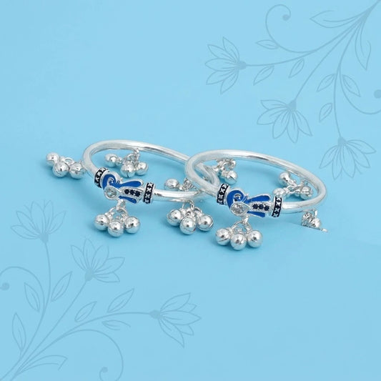 Silver Blue Peacock Design with Ghungroo Kada Payal for Baby