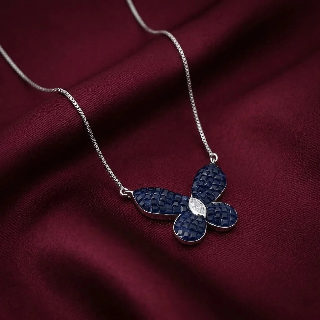 Silver Blue Stone Butterfly Silver Pendant