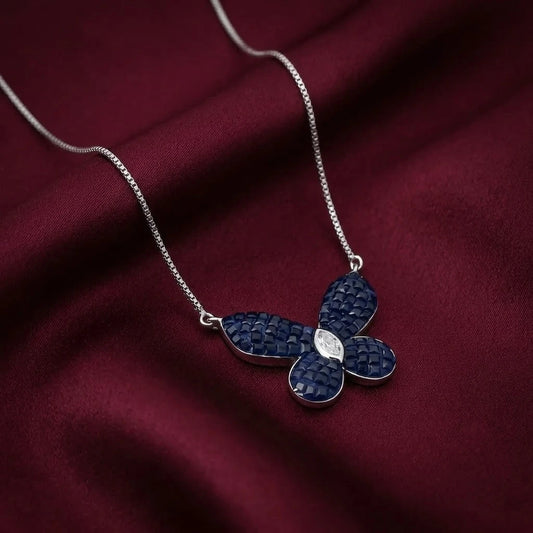 Silver Blue Stone Butterfly Silver Pendant