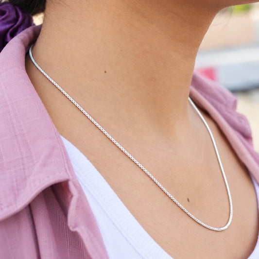 Silver Box Chain Necklace for Women