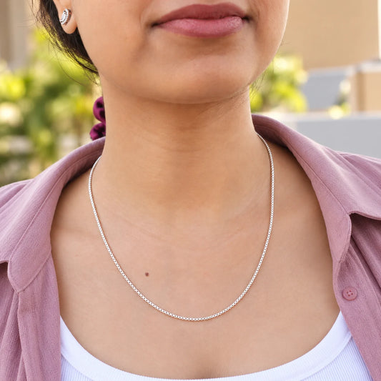 Silver Box Chain Necklace for Women