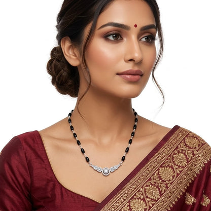 Silver CZ Gem Stone Mangalsutra for Girls
