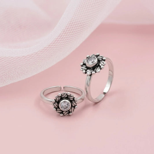 Silver CZ Gem Stone with Flower Design Bichhiya for Girls