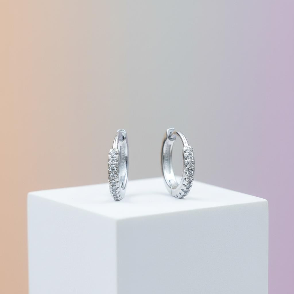 Silver CZ Hoop Earrings Elegant Everyday Style