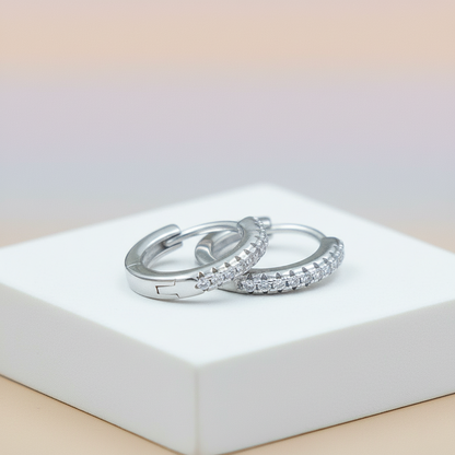 Silver CZ Hoop Earrings Elegant Everyday Style