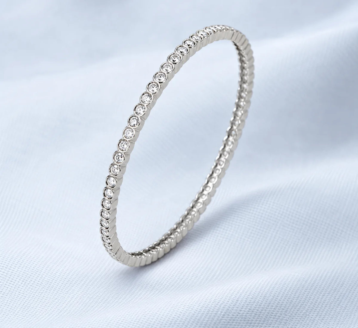 Silver CZ Stoes with Slim Design Bangle for Girls