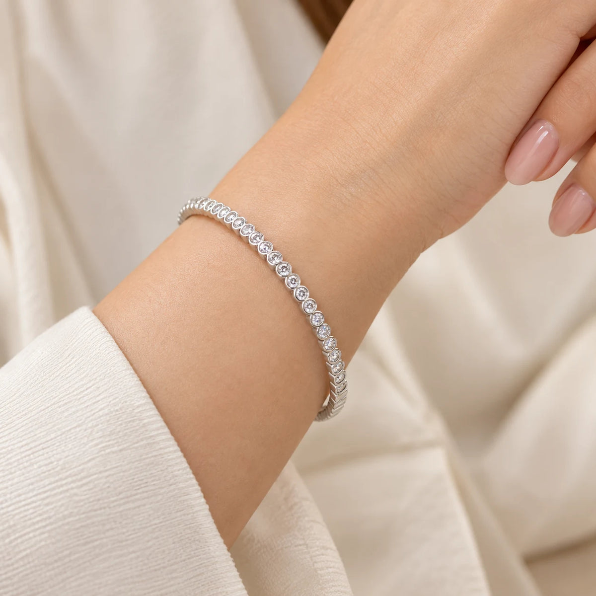 Silver CZ Stoes with Slim Design Bangle for Girls