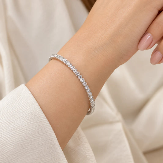 Silver CZ Stoes with Slim Design Bangle for Girls