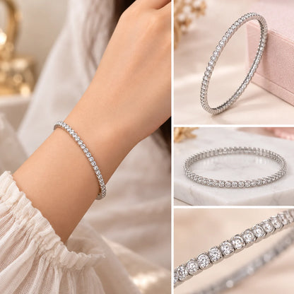 Silver CZ Stoes with Slim Design Bangle for Girls