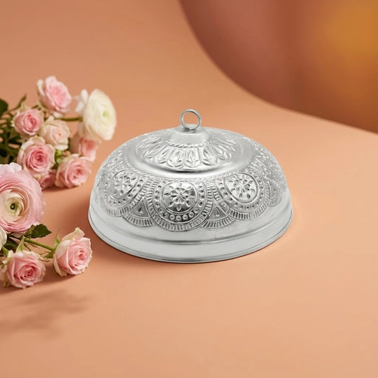 Silver Carved Chattar for God and Temple with Attached Hook